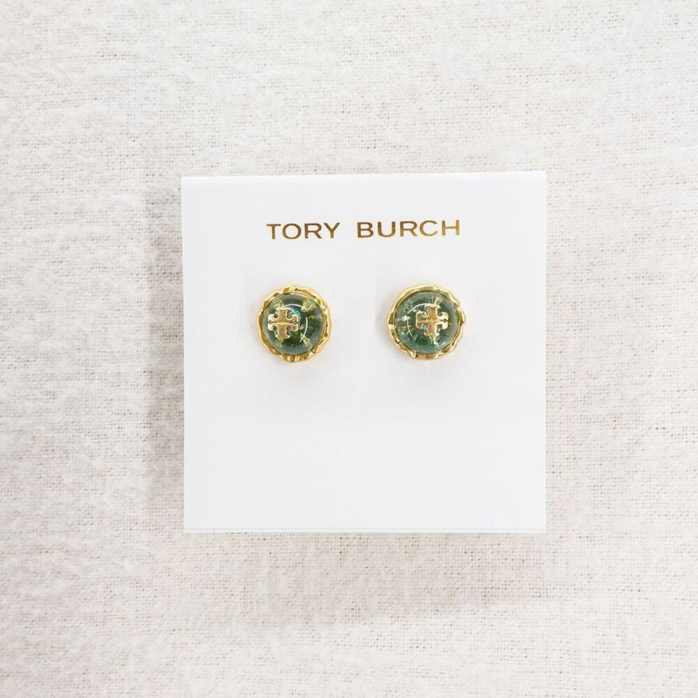 Tory Burch Roxanne Circle Stud Earrings Rolled Brass/Blue OS
